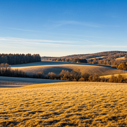 First frost over the pasture at daybreak